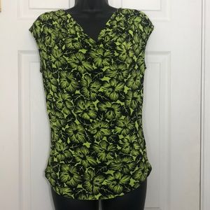 Michael Kors sleeveless green & black cotton top